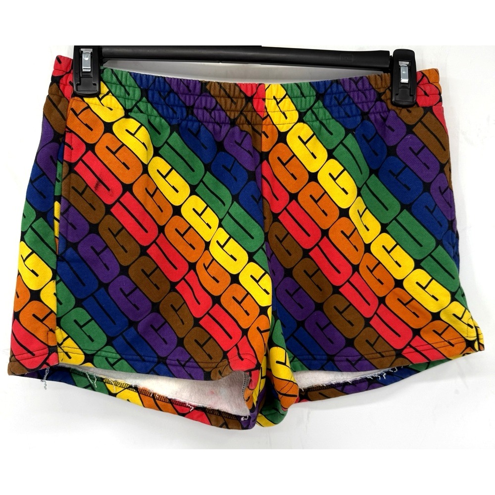 UGG Shorts Mens M Multi Rainbow Ericka Logo Print Fleece Casual RN 88276